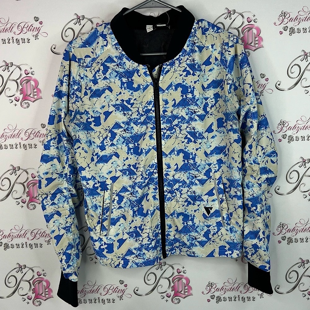 Yas sport zip up water color Vibrant Blue and White Women's Bomber Jacket